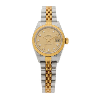 Rolex Stainless Steel 18K Yellow Gold Diamond 26mm Oyster Perpetual Datejust Watch Champagne 69173 1 of 5