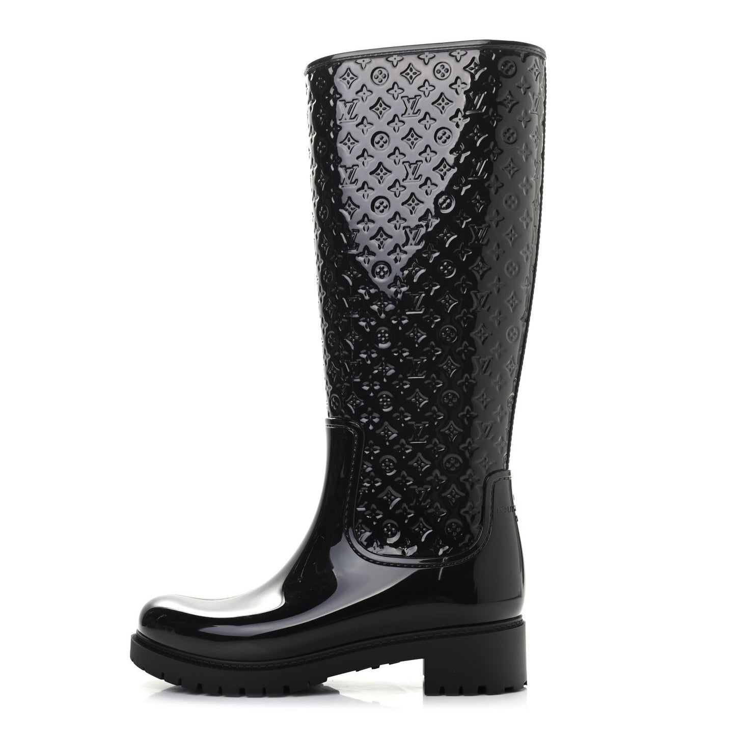 Rubber Embossed Monogram Splash Rain Boots 37 Black