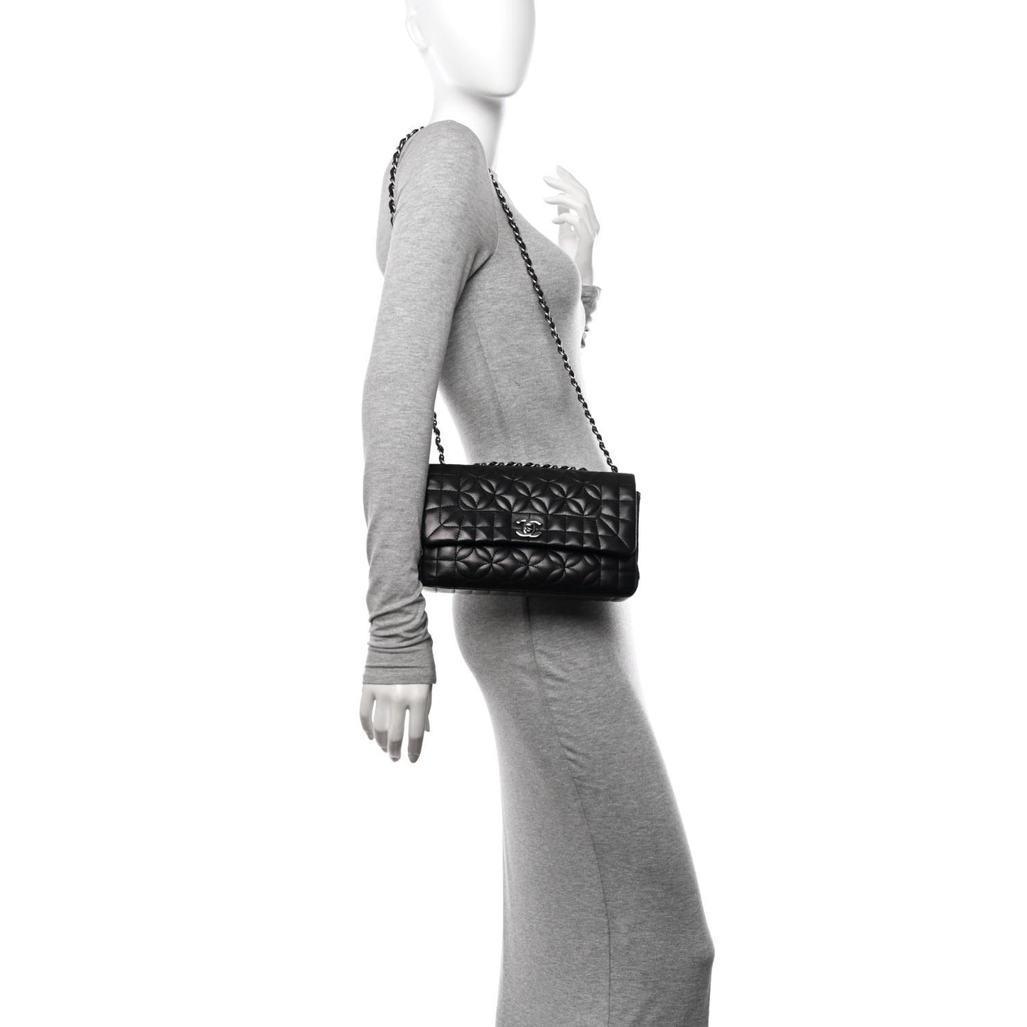 Lambskin Quilted Lady Graphic Flap Black