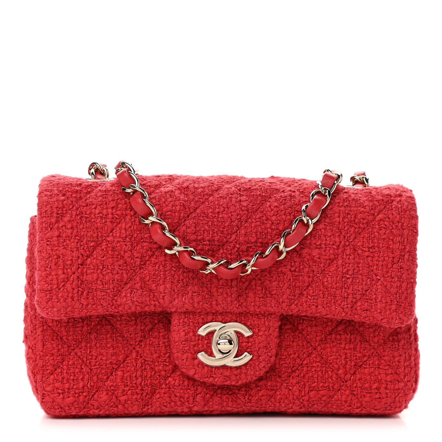 Tweed Quilted Mini Rectangular Flap Red