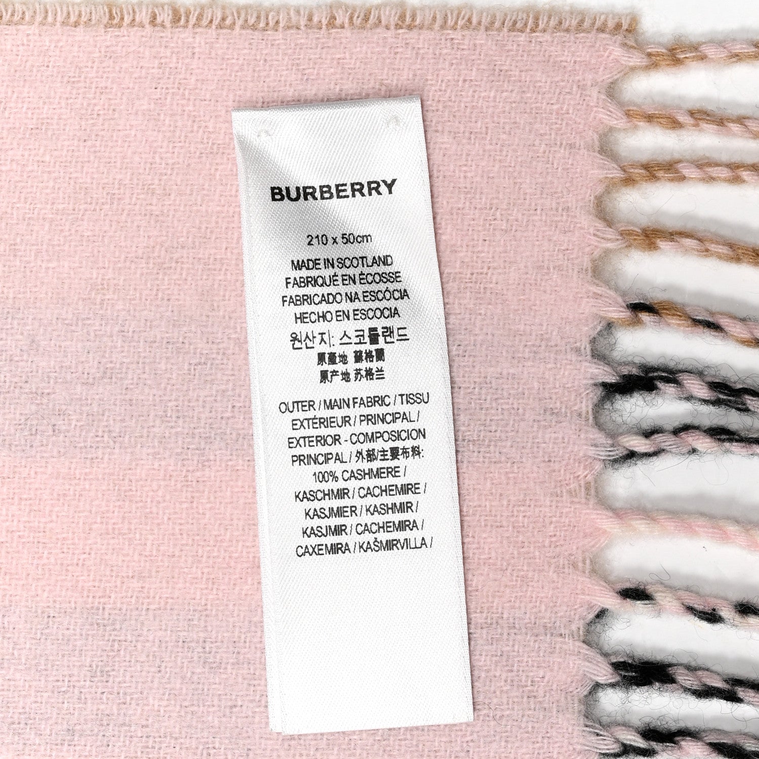Burberry Cashmere Giant Check Fringe Scarf Camel Ash Rose 4 of 5