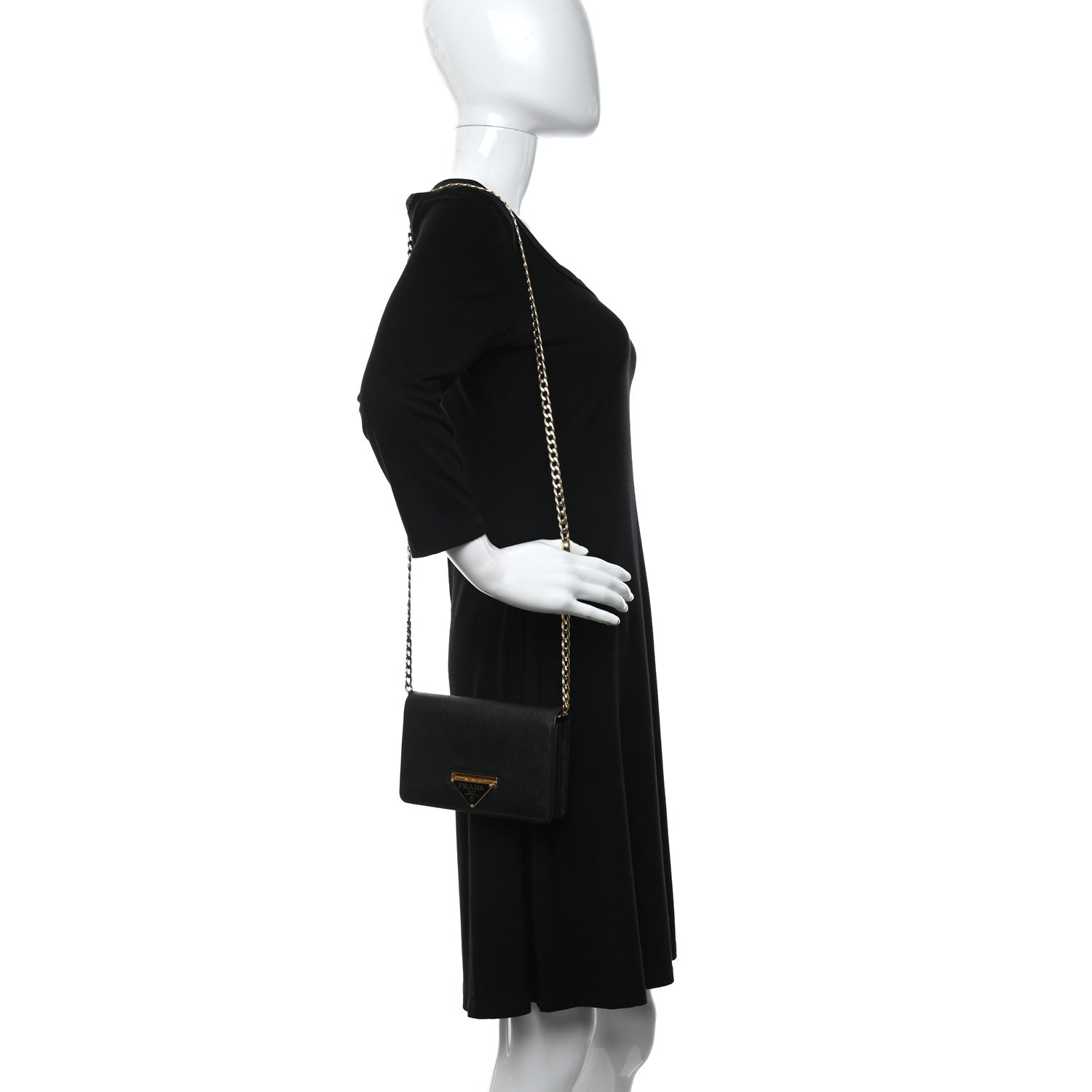 Prada Saffiano Bandoliera Flip Lock Chain Crossbody Bag Black 2 of 11