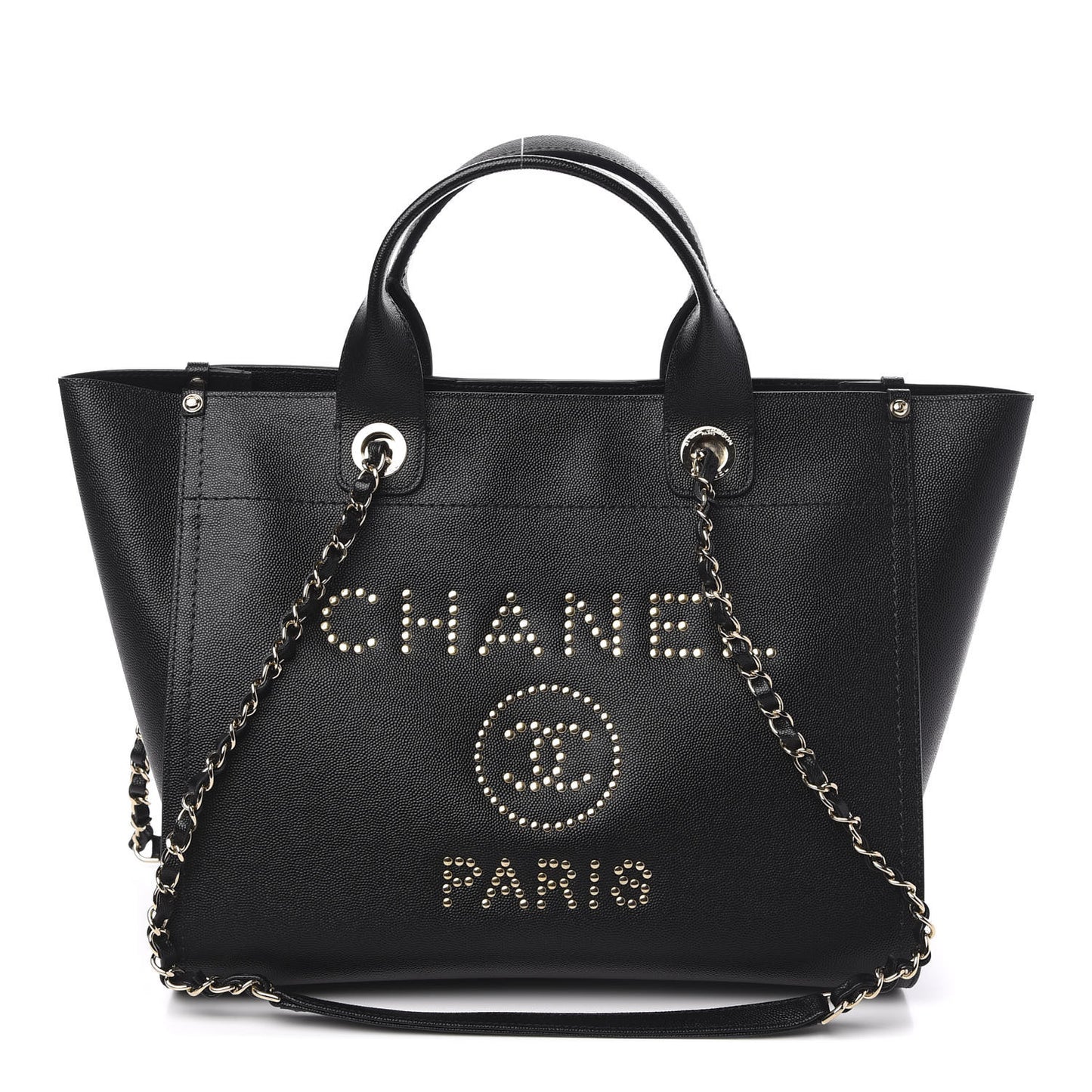 Caviar Medium Studded Deauville Tote Black