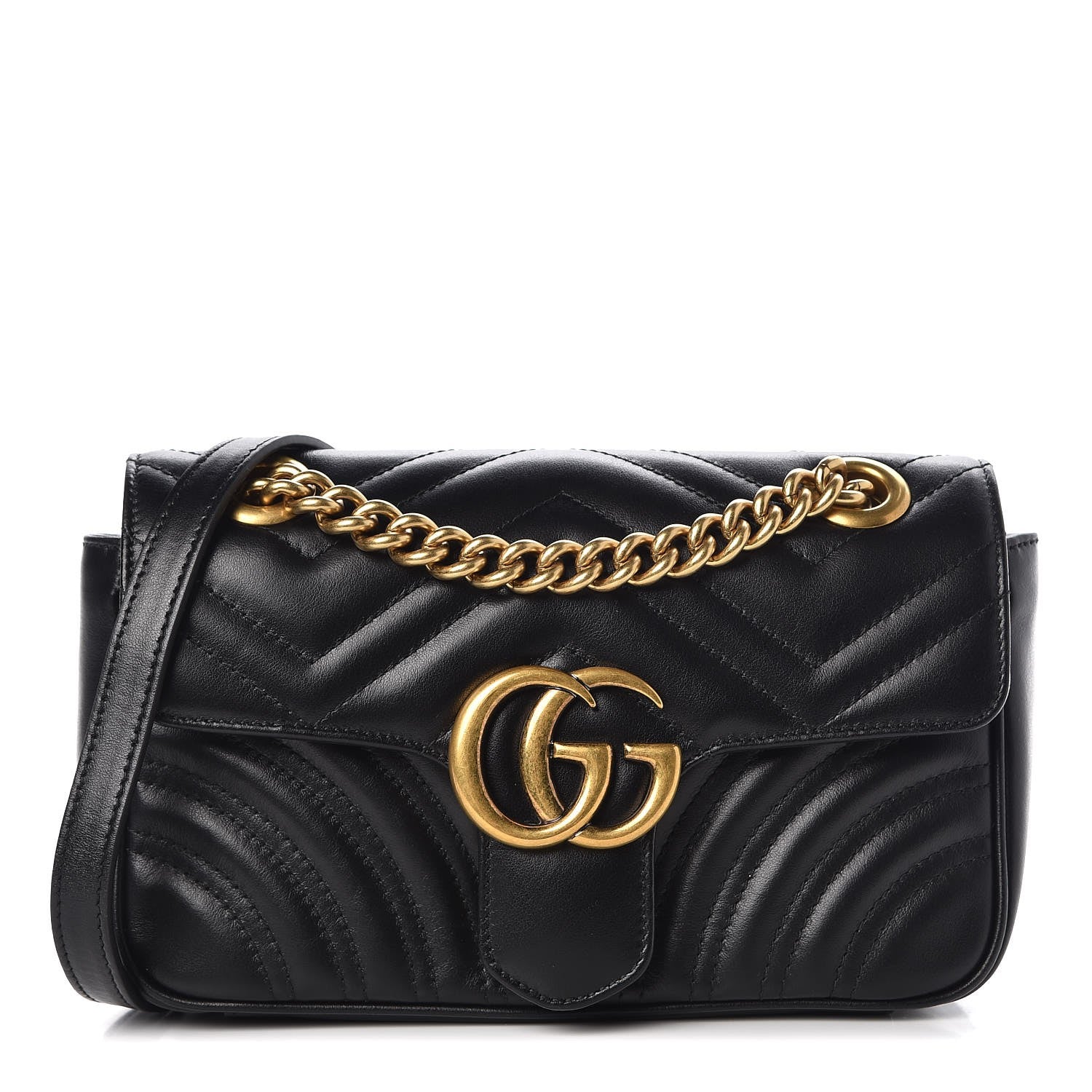 Gucci Calfskin Matelasse Mini GG Marmont Shoulder Bag Black 1 of 7