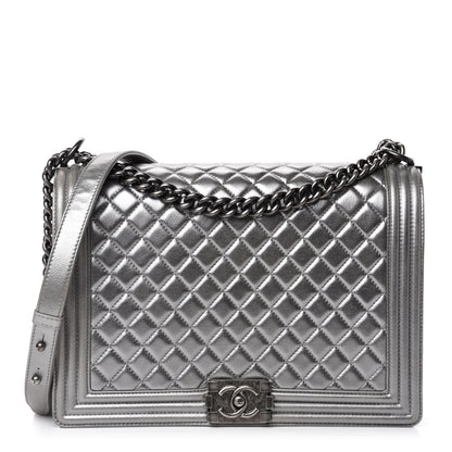 Chanel Metallic Calfskin Quilted Large Boy Flap Silver 1 of 14