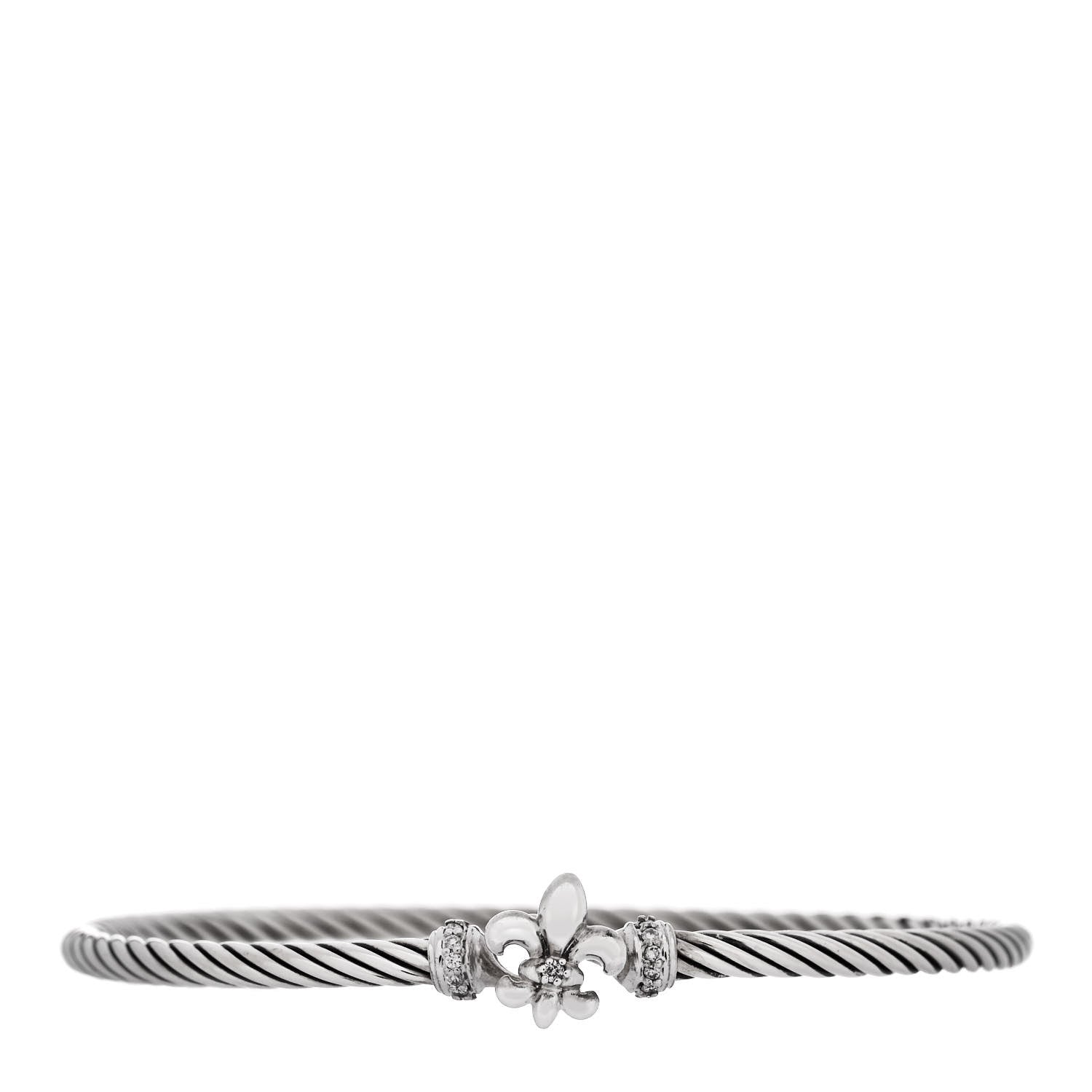 David Yurman Sterling Silver Diamond 3mm Cable Collectibles Fleur De Lis Bracelet 1 of 3
