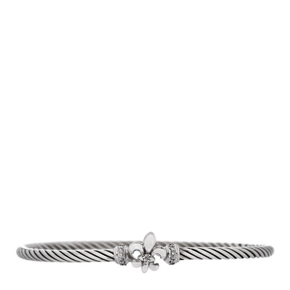 David Yurman Sterling Silver Diamond 3mm Cable Collectibles Fleur De Lis Bracelet 1 of 3