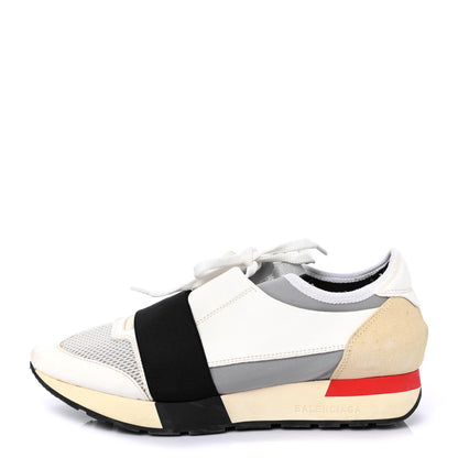 Balenciaga Mesh Calfskin Neoprene Suede Womens Race Runner Sneakers 39 White Black Gris 1 of 4