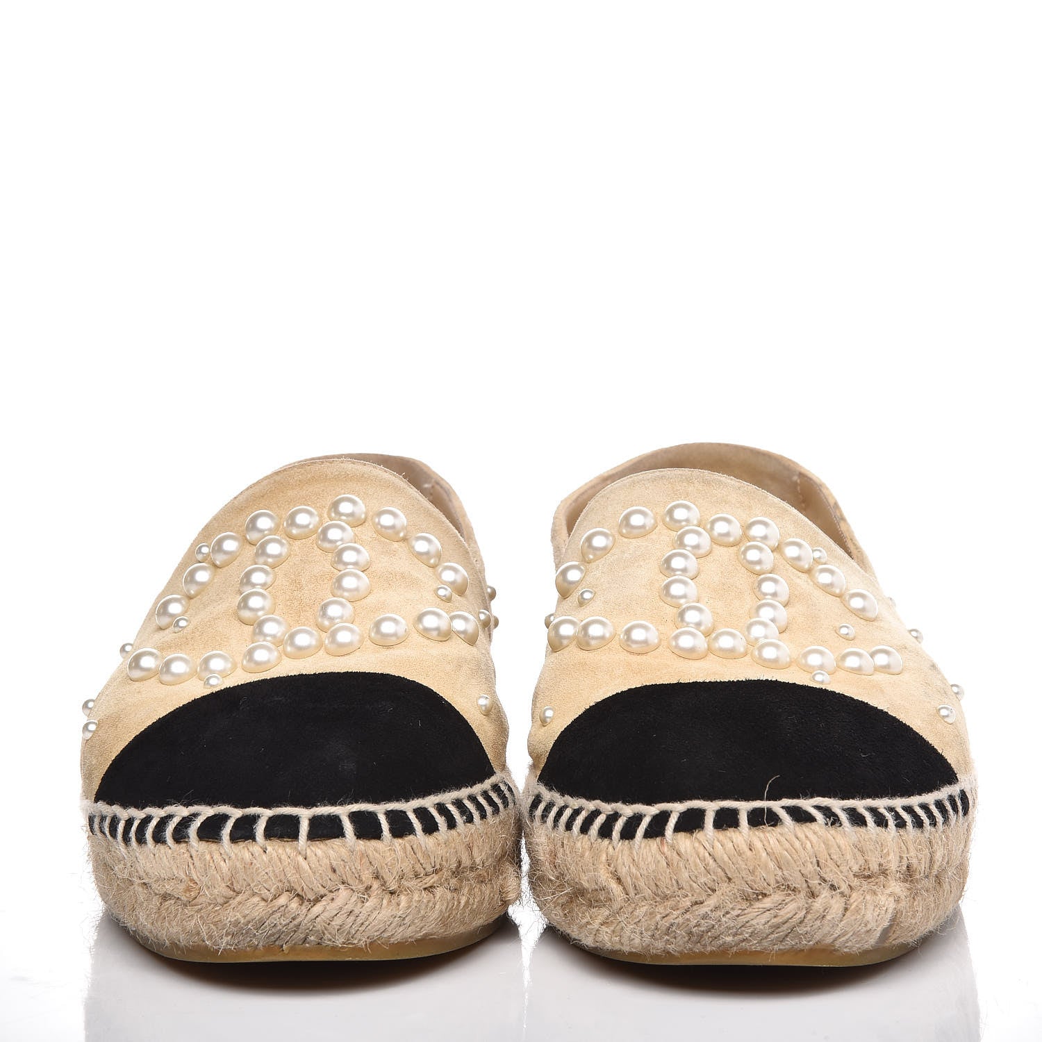 Chanel Suede Pearl CC Espadrilles 37 Beige Black 2 of 9