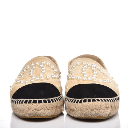 Chanel Suede Pearl CC Espadrilles 37 Beige Black 2 of 9