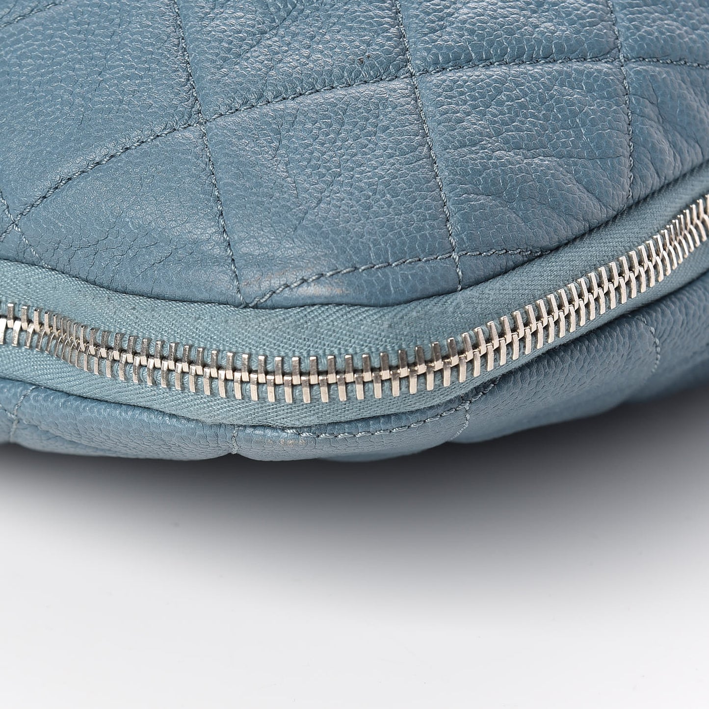 Caviar Quilted Expandable Zip Shoulder Bag Blue