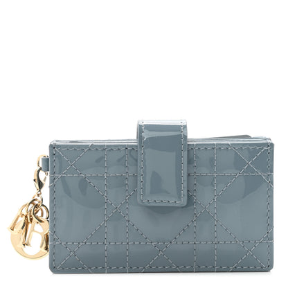 Christian Dior Patent Cannage Lady Dior 5-Gusset Card Holder Sky Blue 1 of 7