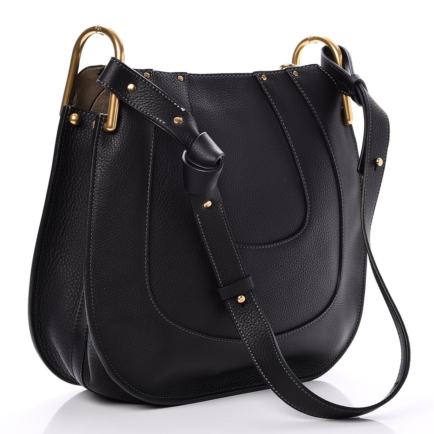 Grained Calfskin Small Hayley Hobo Black