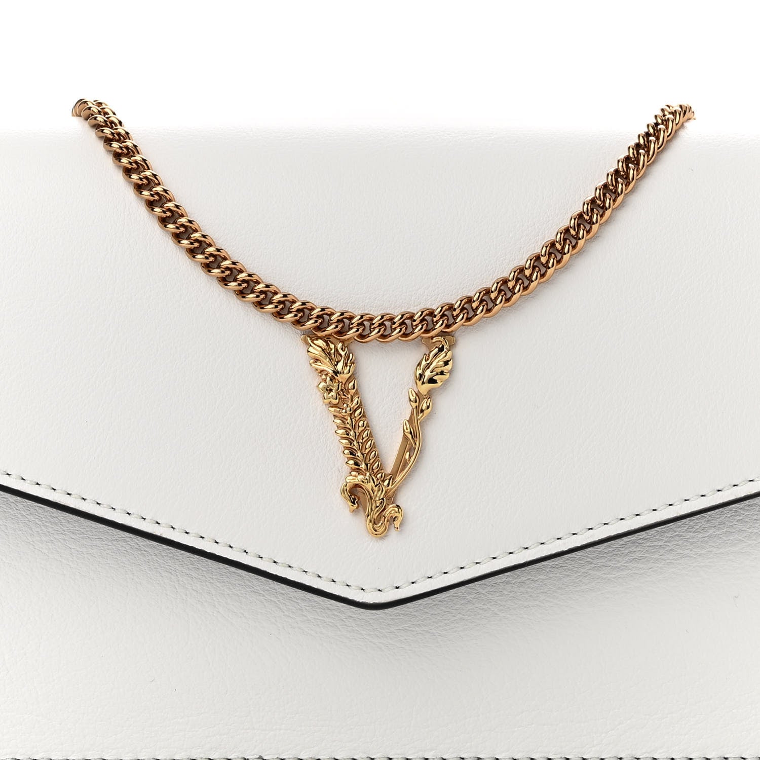 Versace Grained Calfskin Virtus Wallet On Chain White Gold 7 of 9