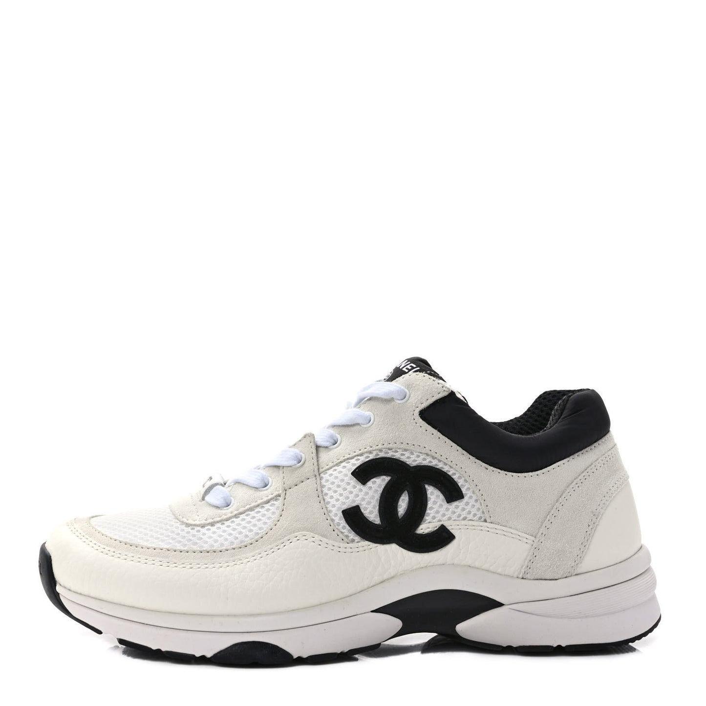 Mesh Suede Calfskin Grained Calfskin Womens CC Sneakers 40 White Black