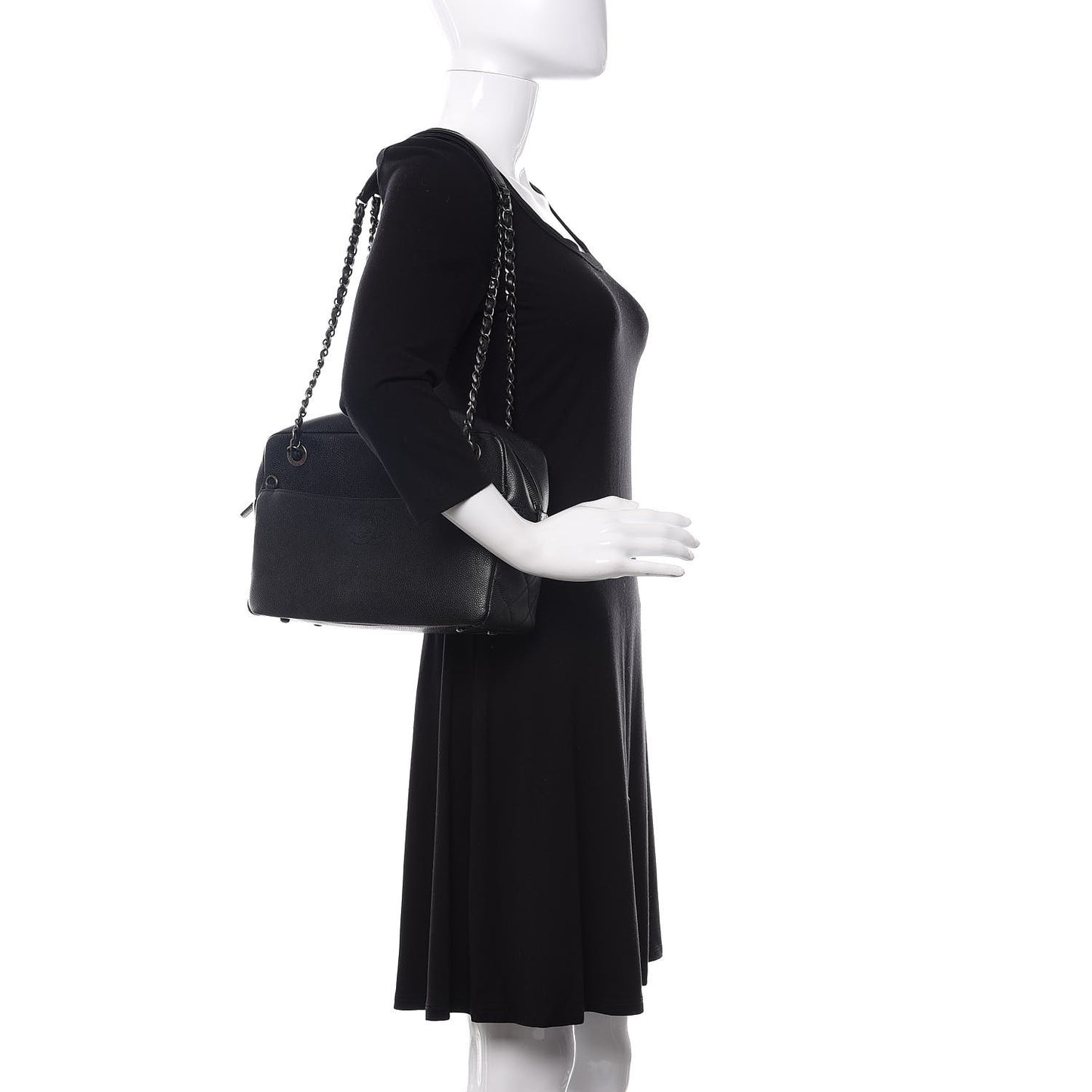 Caviar Quilted Large Coco Camera Case Black