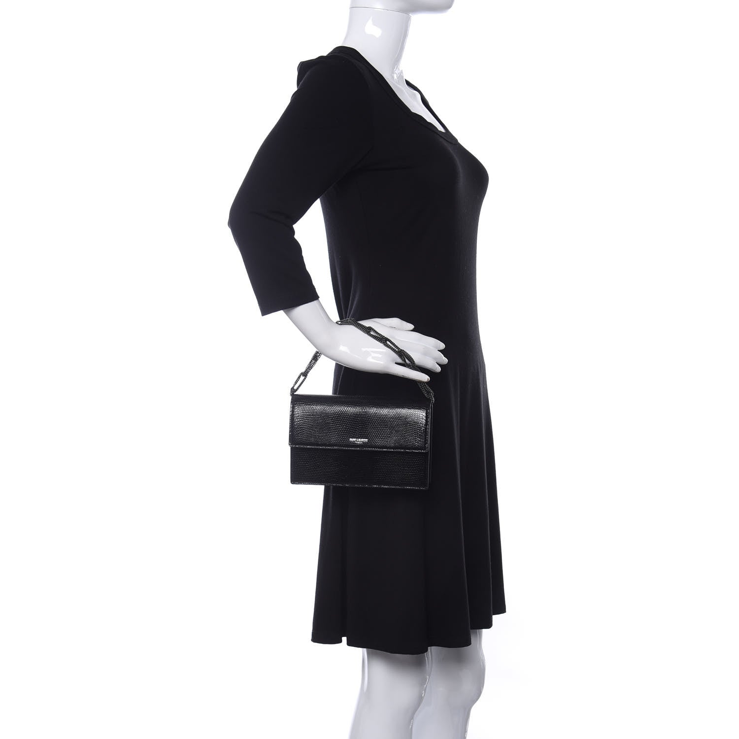 Saint Laurent Calfskin Lizard Embossed Small Pochette Black 2 of 11
