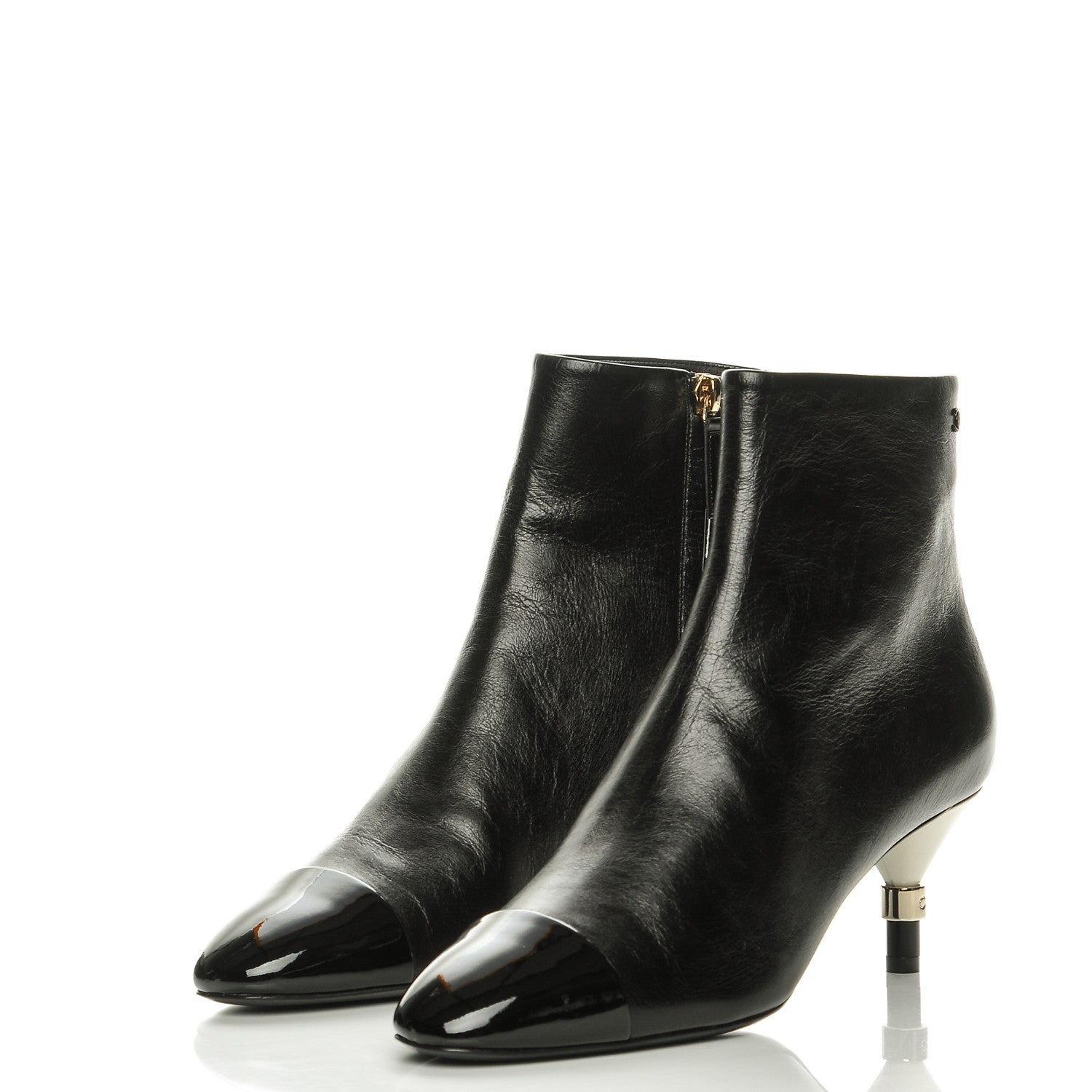 Chanel Crumpled Patent Calfskin Cap Toe Short Boots 40 Black 3 of 10