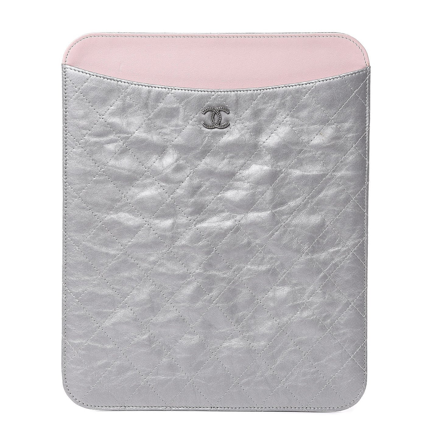 Metallic Aged Calfskin Brilliant iPad Case Silver