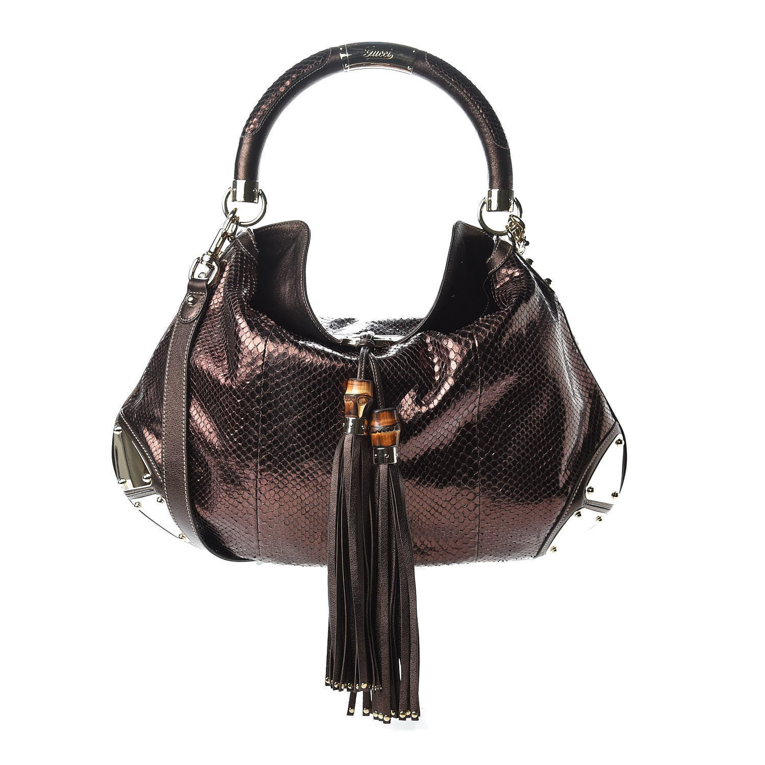 Gucci Python Large Indy Top Handle Hobo Metallic Brown 1 of 12
