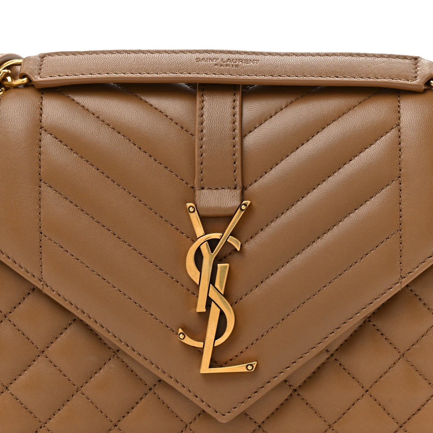 Saint Laurent Lambskin Mixed Matelasse Triquilt Medium Monogram Satchel Dark Cork 8 of 14