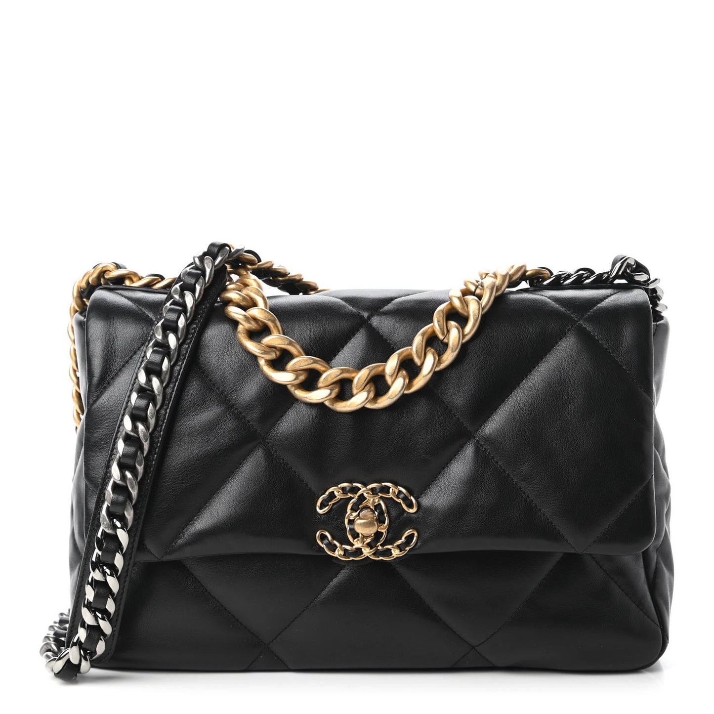Lambskin Quilted Large Chanel 19 Flap Black