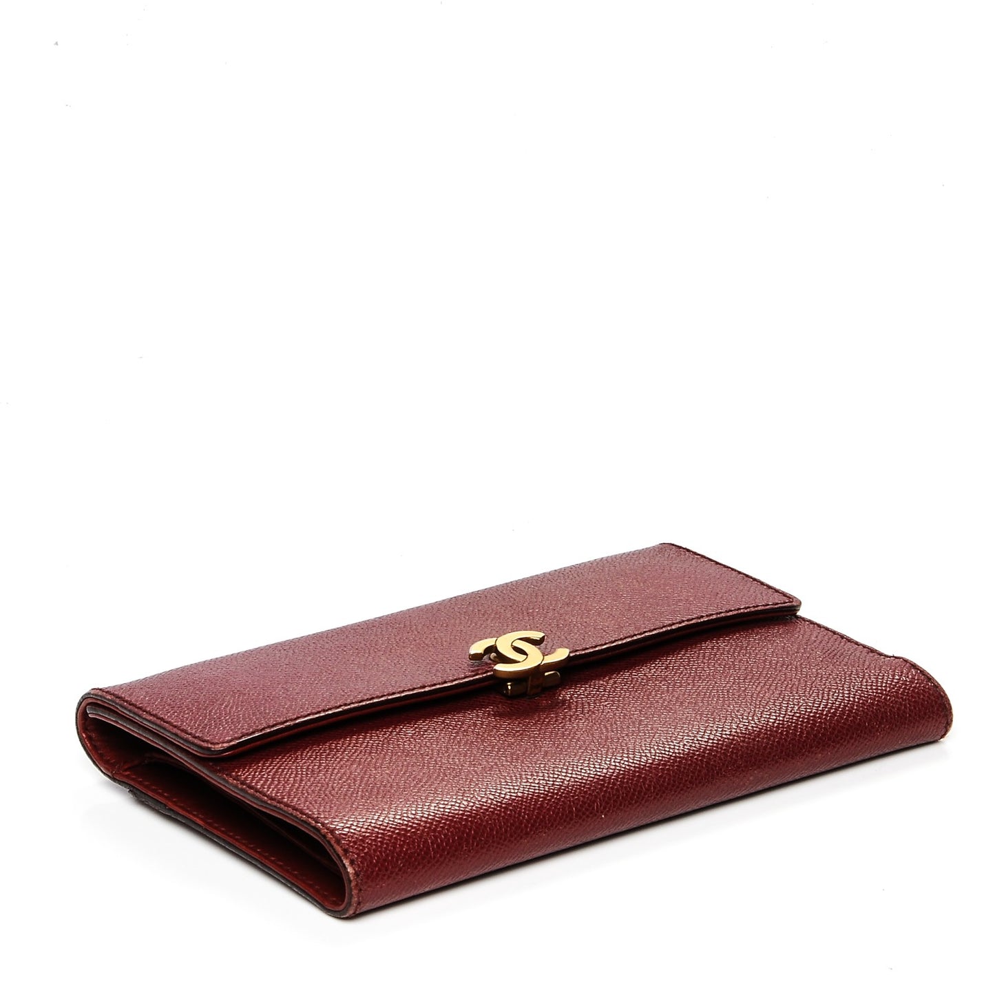 Grained Calfskin CC Flap Wallet Dark Red