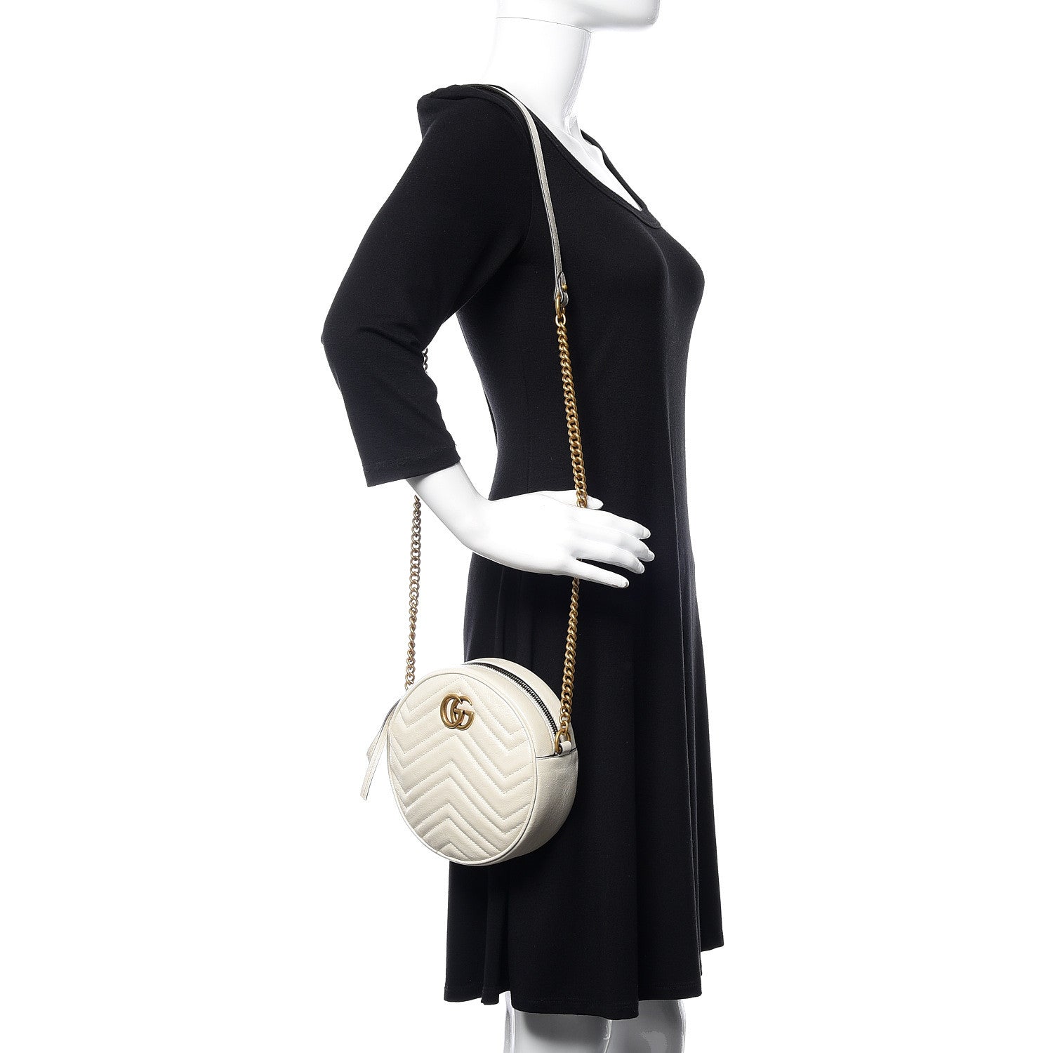 Gucci Calfskin Matelasse Mini GG Marmont Round Shoulder Bag White 2 of 12