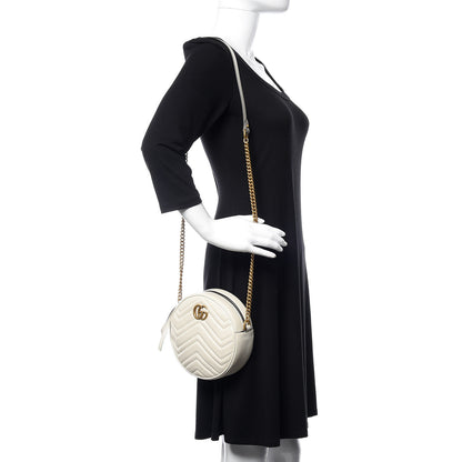Gucci Calfskin Matelasse Mini GG Marmont Round Shoulder Bag White 2 of 12