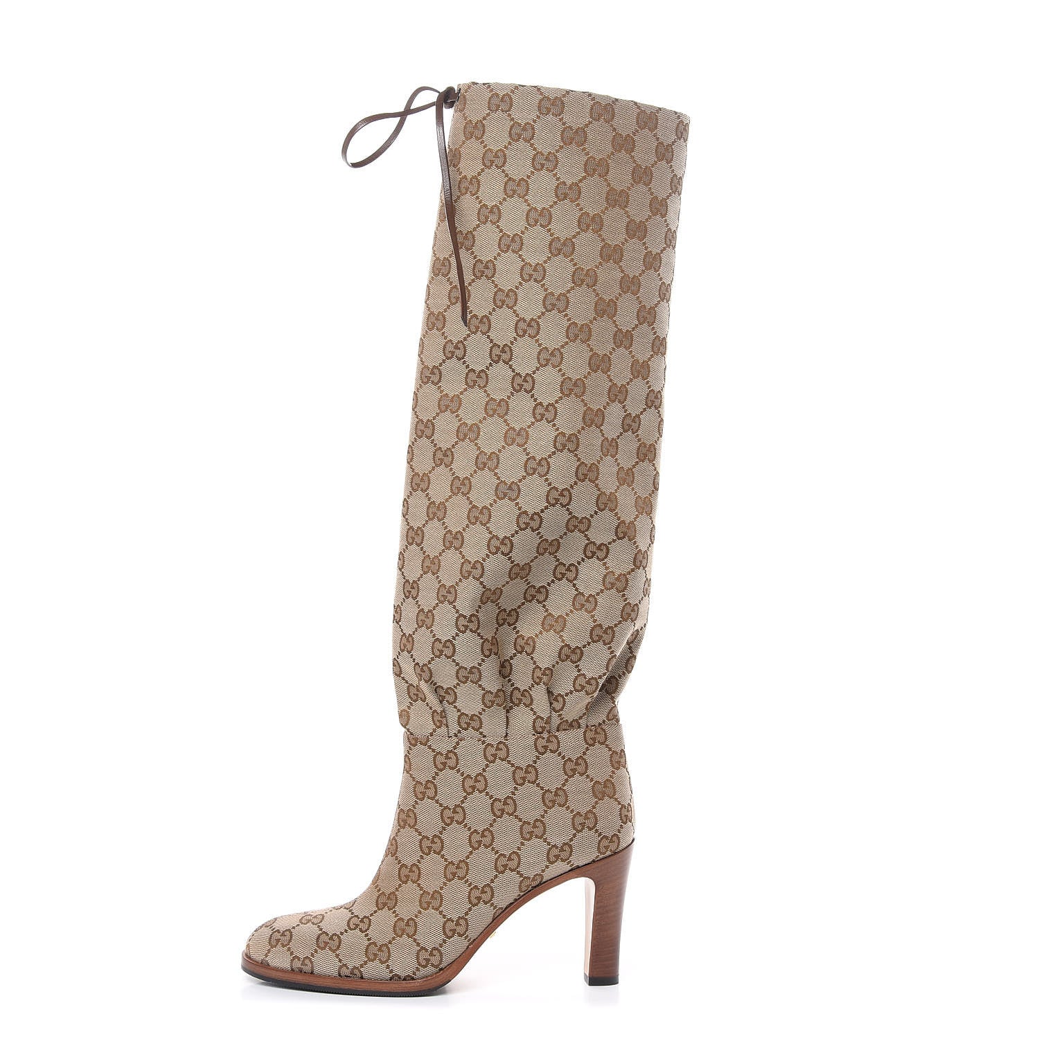 Gucci Monogram Lisa Mid Heel Boots 37.5 Beige Ebony 1 of 8