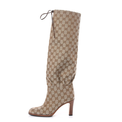 Gucci Monogram Lisa Mid Heel Boots 37.5 Beige Ebony 1 of 8