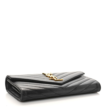 Saint Laurent Grain De Poudre Matelasse Chevron Monogram Flap Wallet Black 4 of 10