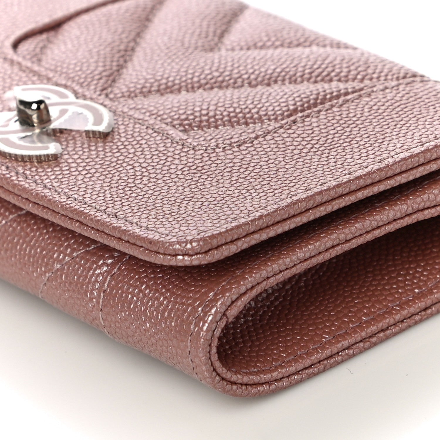 Chanel Metallic Caviar Chevron Quilted Vintage Mademoiselle Flap Card Holder Pink 11 of 12