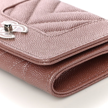 Chanel Metallic Caviar Chevron Quilted Vintage Mademoiselle Flap Card Holder Pink 11 of 12