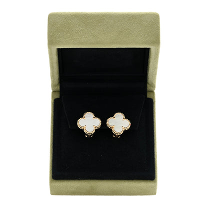 Van Cleef & Arpels 18K Yellow Gold Mother of Pearl Vintage Alhambra Earrings 5 of 5