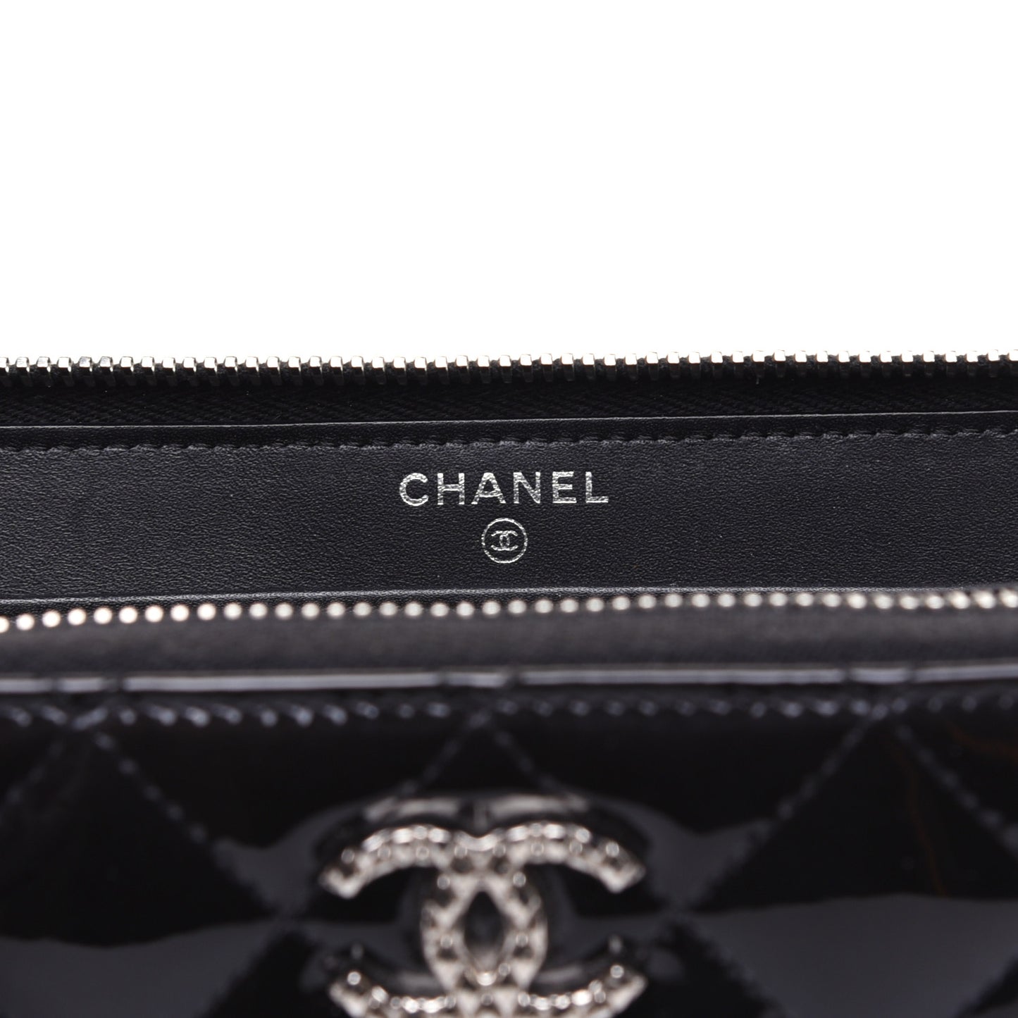 Patent Quilted Brilliant Zip Around Wallet Black