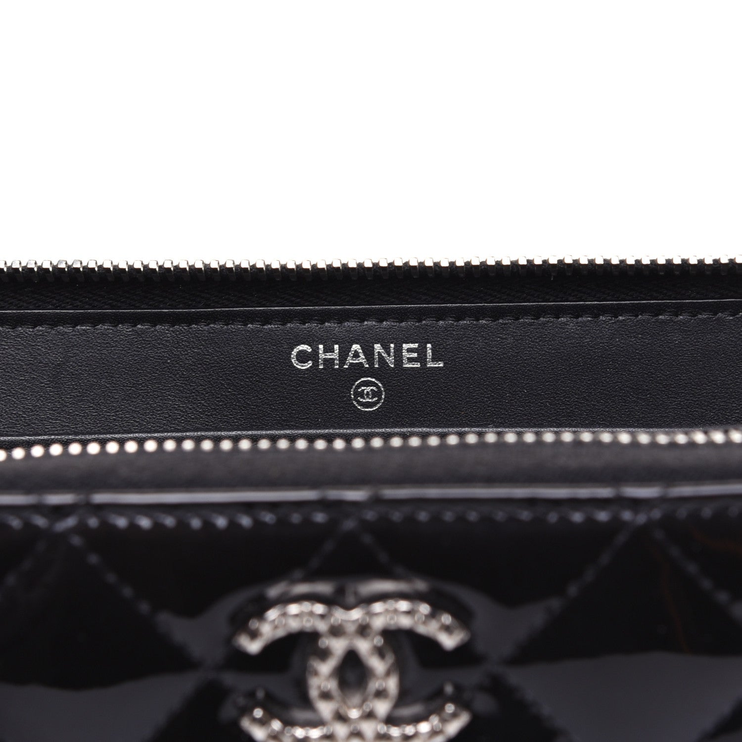Chanel Patent Quilted Brilliant Zip Around Wallet Black 8 of 14