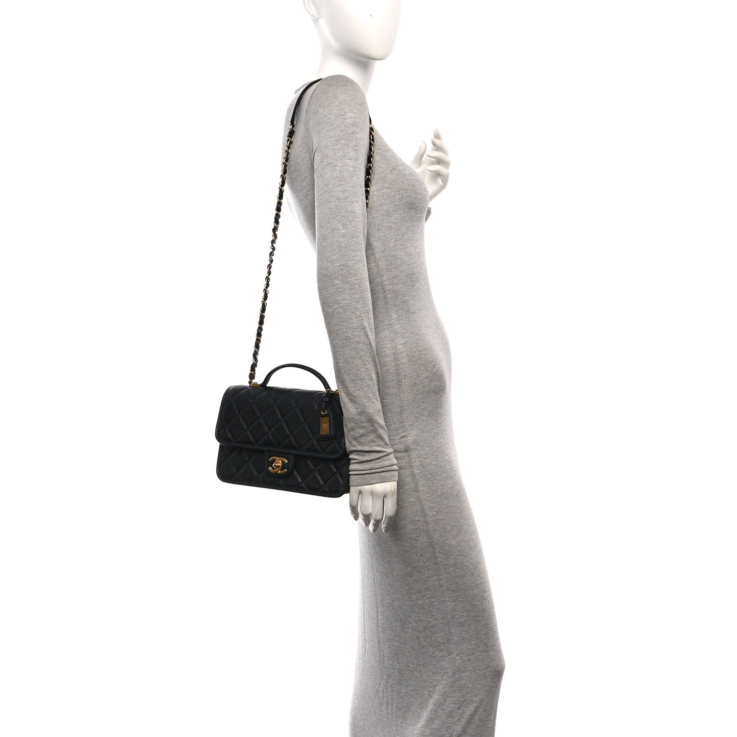 Caviar Quilted School Memory Small Top Handle Flap Black
