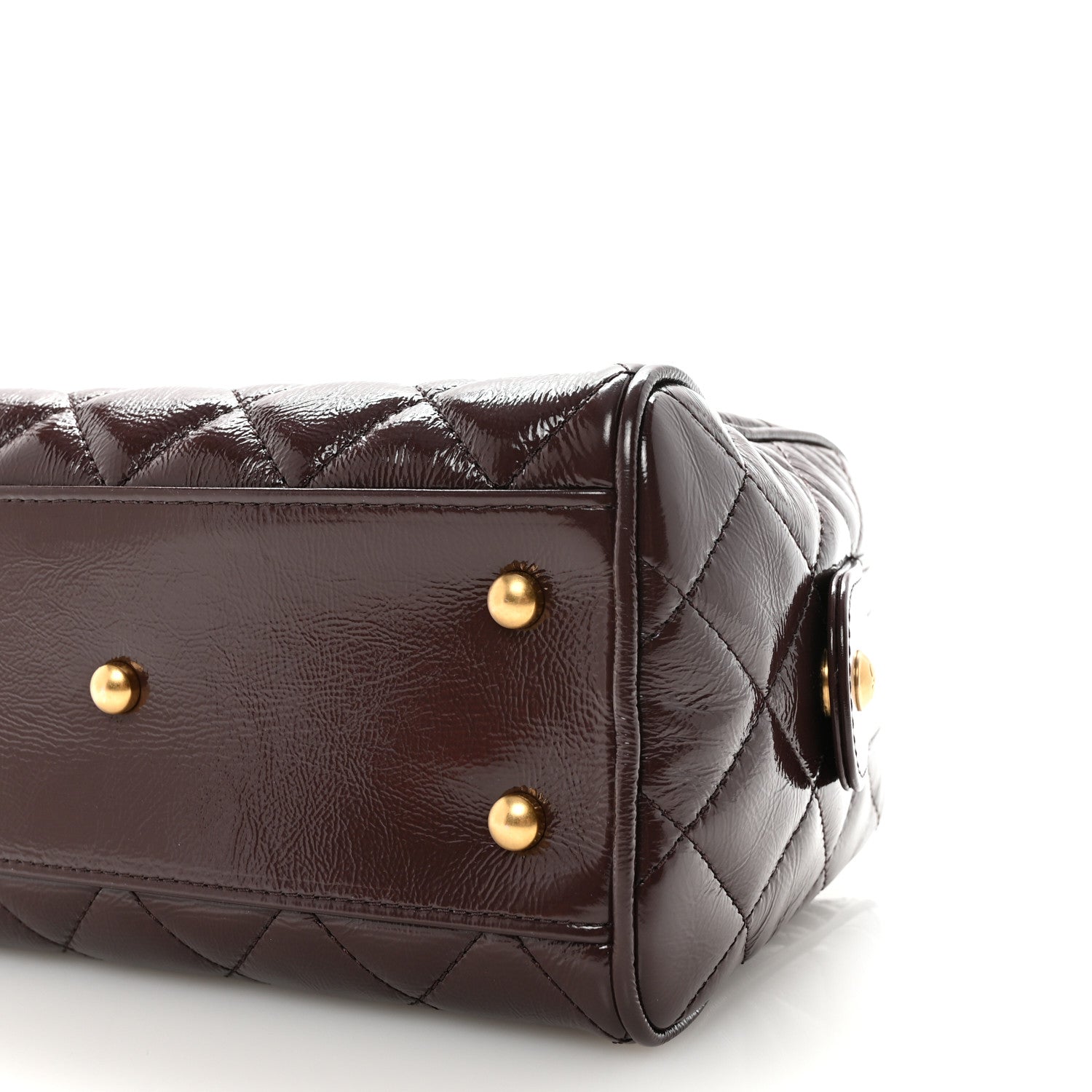 Chanel Shiny Crumpled Calfskin Quilted Small Bowling Bag Dark Brown 10 of 11