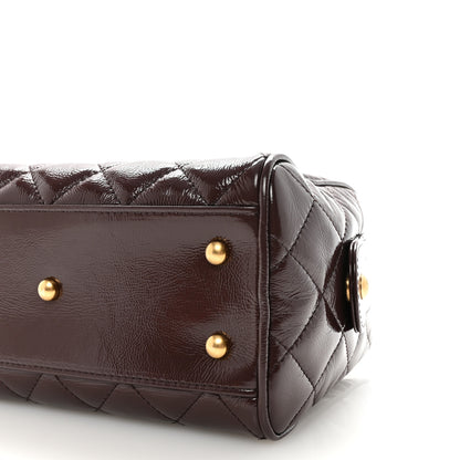 Chanel Shiny Crumpled Calfskin Quilted Small Bowling Bag Dark Brown 10 of 11