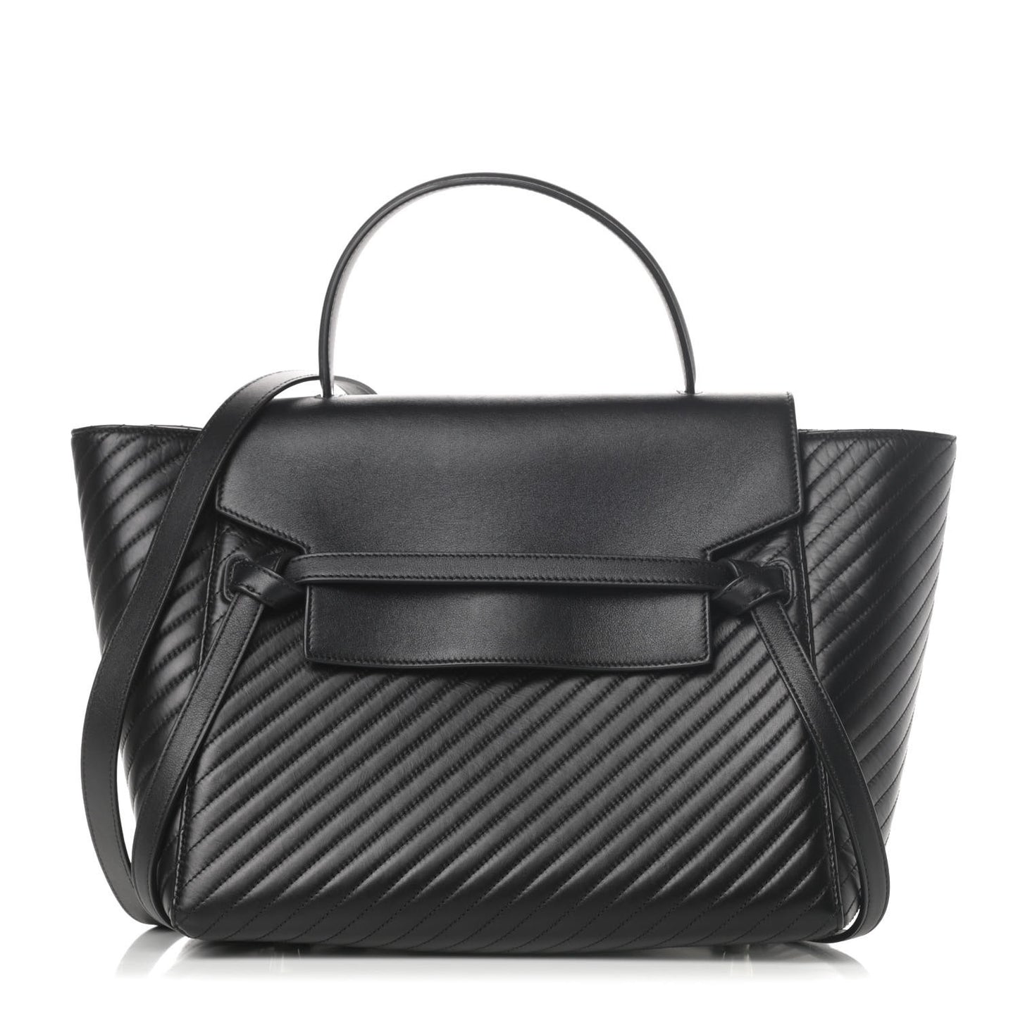 Calfskin Diagonal Quilted Mini Belt Bag Black