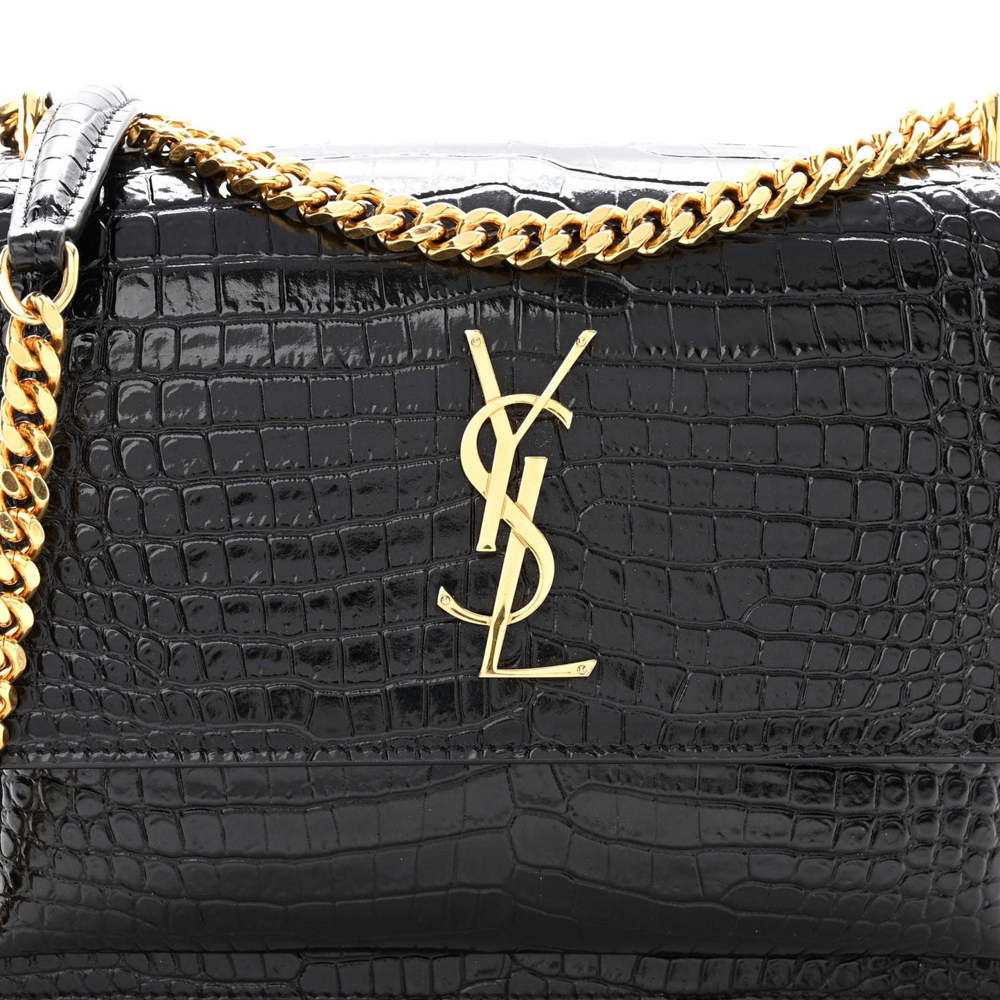 Calfskin Crocodile Embossed Medium Monogram Sunset Black