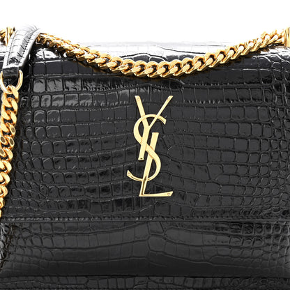 Saint Laurent Calfskin Crocodile Embossed Medium Monogram Sunset Black 7 of 10