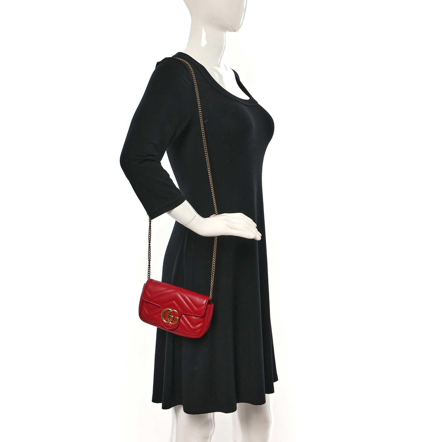 Gucci Calfskin Matelasse Super Mini GG Marmont Shoulder Bag Hibiscus Red 2 of 14