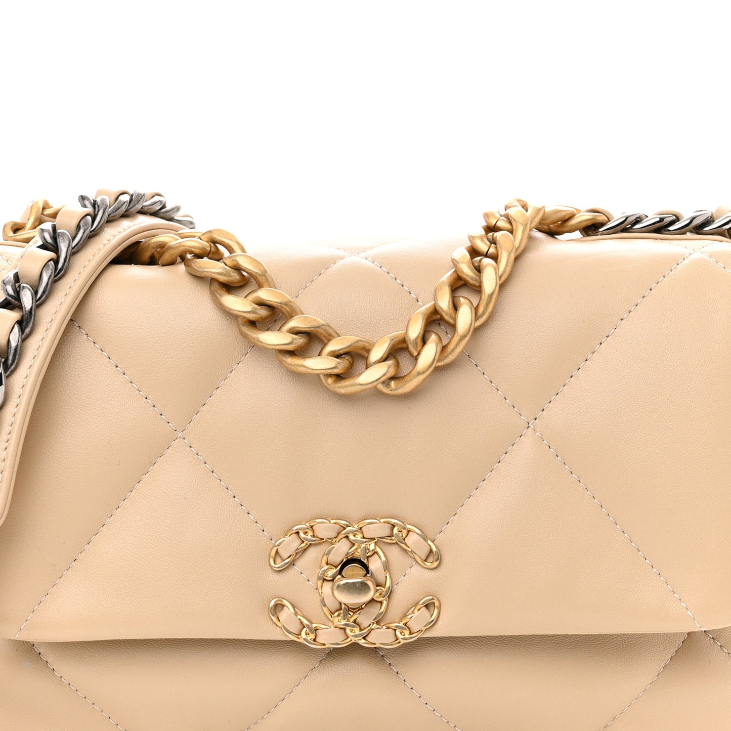 Lambskin Quilted Medium Chanel 19 Flap Beige