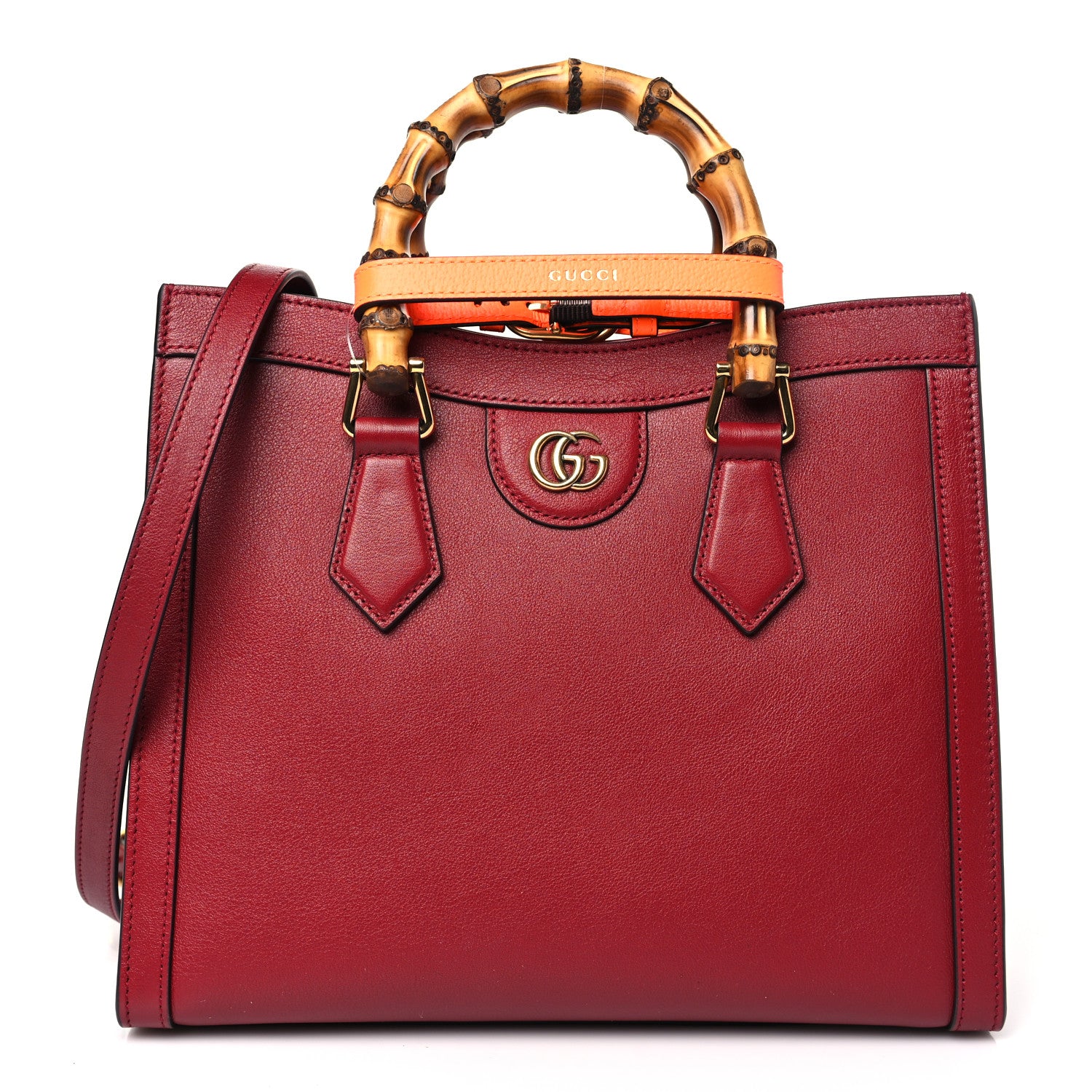 Gucci Wonka Grain Calfskin Small Diana Tote Bag Dark Red Orange Fluo 1 of 10