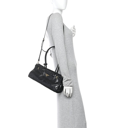 Prada Glossy Calfskin Triangle Medium Bonnie Shoulder Bag Black 2 of 11