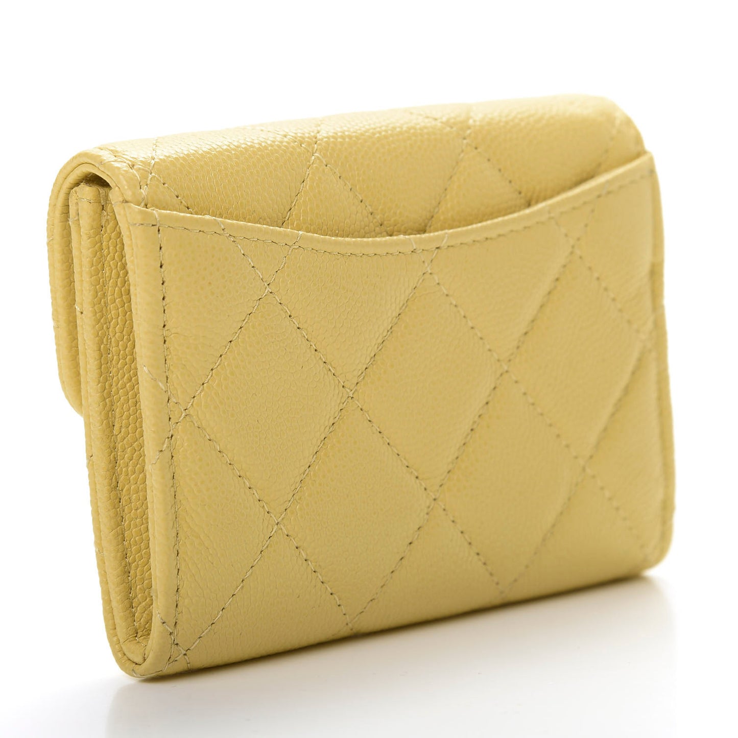 Caviar Quilted Flap Card Holder Wallet Yellow