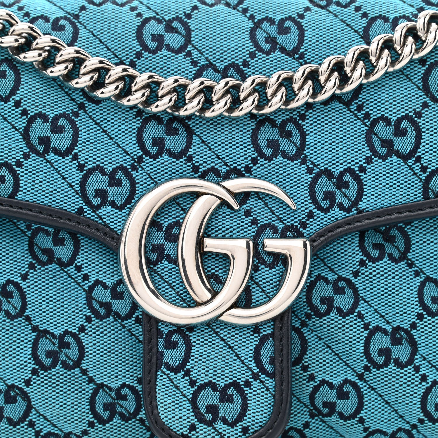 Gucci Monogram Multicolor Matelasse Diagonal Small GG Marmont Shoulder Bag Light Blue 8 of 10