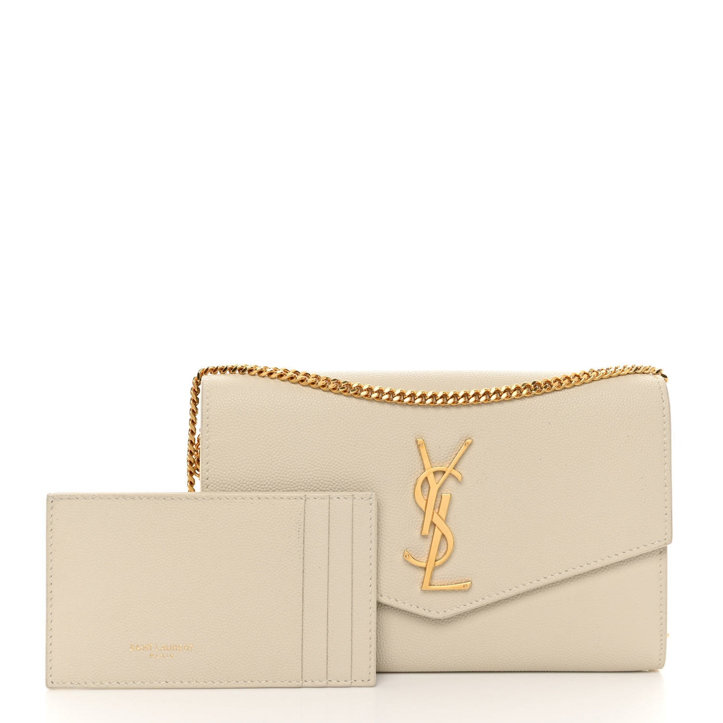 SAINT LAURENT Grain De Poudre Monogram Uptown Chain Wallet Crema Soft